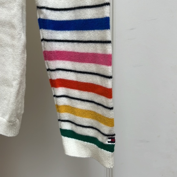 Tommy Hilfiger knit sweater size small width rainbow color stripe sleeves - Picture 2 of 4
